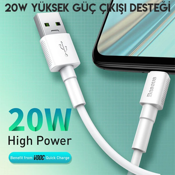 Baseus Mini White Micro USB 4A OPPO VIVO Dash Usb Şarj Kablosu 1Metre 3 Baseus Mini White Micro USB 4A OPPO VIVO Dash Usb Şarj Kablosu 1Metre - Görsel 3