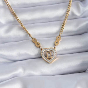 316L Çelik Gold Renk Zirkon Taşlı Kalp Model Sonsuzluk Detay Kadın Kolye 5886
