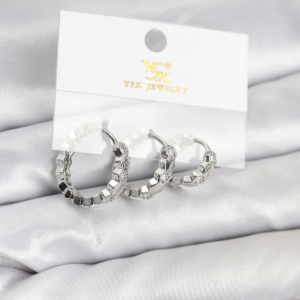 Pirinç Gümüş Renk Zirkon Taşlı Petek Halka Model YSX Trio Küpe Seti 5886