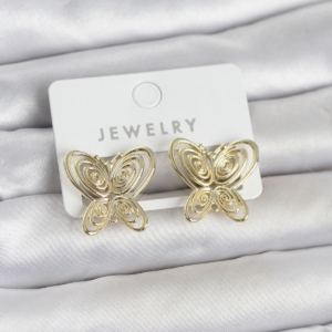 Füsun Küpesi Model Gold Renk Kelebek Model Pirinç Kadın Küpe 5886