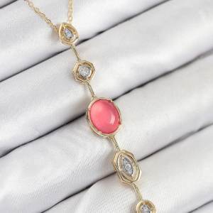 Pirinç Zincir Pembe Gold Renk Zirkon Taşlı Y Kolye 5886