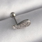 316L Çelik Gümüş Renk Zirkon Taşlı Kanat Tragus Piercing 5886