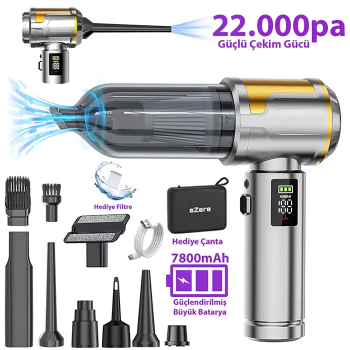 EZERE Nanovac 22000pa Güçlü Portatif Vakumlu Kablosuz Üflemeli Mini Araç Süpürgesi-(5775) 1 EZERE Nanovac 22000pa Güçlü Portatif Vakumlu Kablosuz Üflemeli Mini Araç Süpürgesi-(5775)