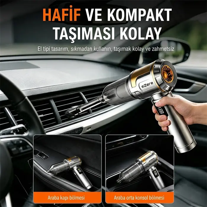 EZERE Nanovac 22000pa Güçlü Portatif Vakumlu Kablosuz Üflemeli Mini Araç Süpürgesi-(5775) 2 EZERE Nanovac 22000pa Güçlü Portatif Vakumlu Kablosuz Üflemeli Mini Araç Süpürgesi-(5775) - Görsel 2