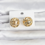 316L Çelik Gold Renk Desenli Top Model Kadın Küpe 5886