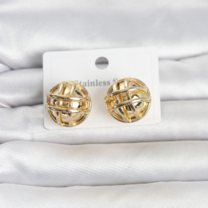 316L Çelik Gold Renk Desenli Top Model Kadın Küpe 5886