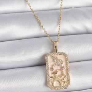 316L Çelik Gold Renk Zincir Oğlak Burcu Zirkon Taşlı Kadın Kolye 5886