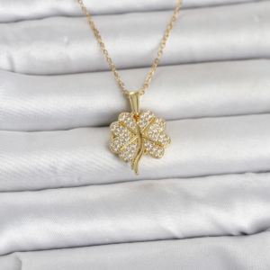 316L Çelik Gold Renk Açılabilir Yonca Model Zirkon Taşlı Kadın Kolye 5886