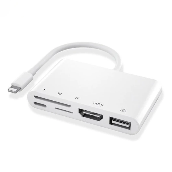 Ally 5in1 Lightning HDMI Dijital Av Adaptör+ Otg USB Hub Kamera TF SD Okuyucu-(5775) 2 Ally 5in1 Lightning HDMI Dijital Av Adaptör+ Otg USB Hub Kamera TF SD Okuyucu-(5775) - Görsel 2