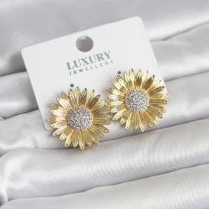 Papatya Model Zirkon Taşlı Pirinç Gold Renk Kadın Küpe 5886
