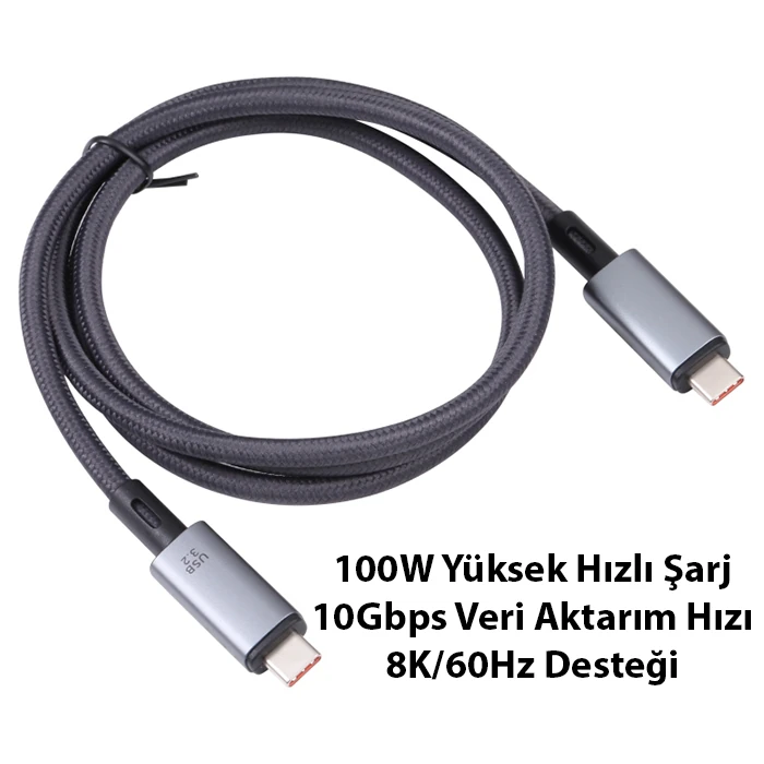 Ally USB 3.2 100W Type-C to Type-C 8K Görüntü-Data ve Ultra Hızlı Şarj Kablosu 1 Metre-(5775) 2 Ally USB 3.2 100W Type-C to Type-C 8K Görüntü-Data ve Ultra Hızlı Şarj Kablosu 1 Metre-(5775) - Görsel 2