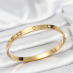 316L Çelik Gold Renk Zirkon Taşlı 65 mm Kadın Kelepçe Bileklik 5886