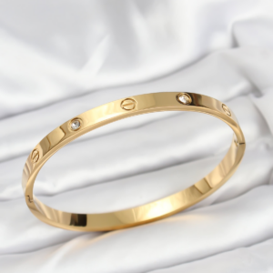 316L Çelik Gold Renk Zirkon Taşlı 65 mm Kadın Kelepçe Bileklik 5886