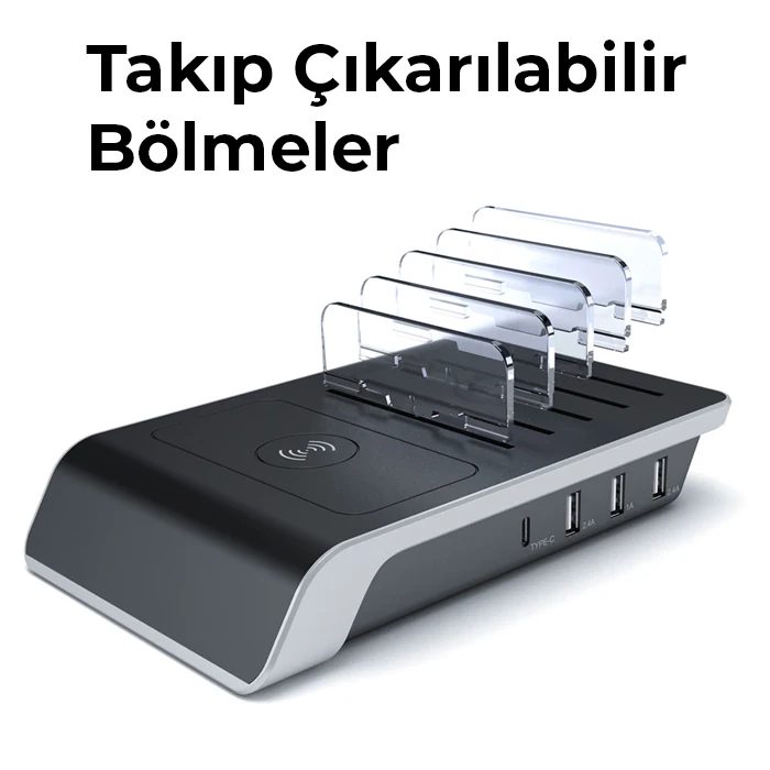 ALLY Multiport 10W Wireless Kablosuz Şarj Cihazı Organizer Stand-(5775) 4 ALLY Multiport 10W Wireless Kablosuz Şarj Cihazı Organizer Stand-(5775) - Görsel 4