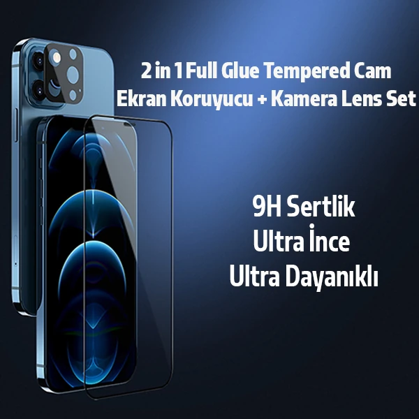 İPhone 12 Pro Max 2İN1 Full Glue Tempered Cam Ekran Koruyucu +Kamera Lens Set 2 İPhone 12 Pro Max 2İN1 Full Glue Tempered Cam Ekran Koruyucu +Kamera Lens Set - Görsel 2