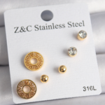 316L Çelik Gold Renk Zirkon Taşı Labirent Model Kadın Küpe Seti 5886