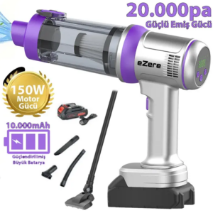 Ezere Powerstorm Kablosuz El Süpürgesi 20000Pa Çekim Gücü, 3 Kademeli, HEPA Filtre, 21V 2.0Ah Batarya-(5775)