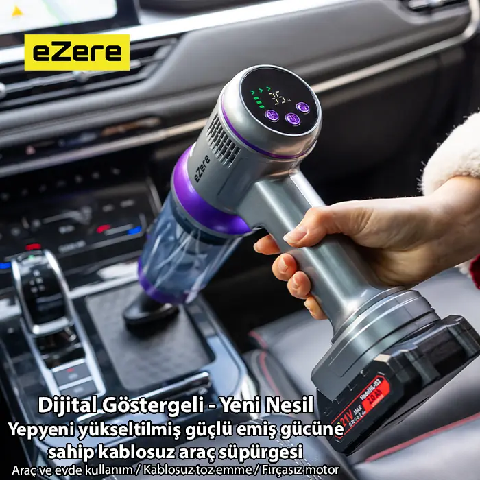 Ezere Powerstorm Kablosuz El Süpürgesi 20000Pa Çekim Gücü, 3 Kademeli, HEPA Filtre, 21V 2.0Ah Batarya-(5775) 3 Ezere Powerstorm Kablosuz El Süpürgesi 20000Pa Çekim Gücü, 3 Kademeli, HEPA Filtre, 21V 2.0Ah Batarya-(5775) - Görsel 3