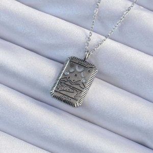 316L Çelik Zincir Eskitme Gümüş Renk Ay Figürlü Tarot Kolye 5886