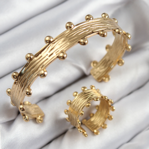 Pirinç Topcuk Model Gold Renk Bileklik Yüzük Set 5886