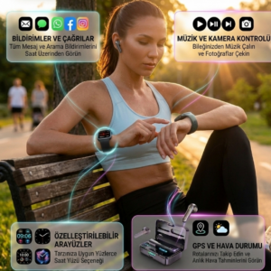 Bluetooth Kulaklıklı Akıllı Saat Seti Yüksek Ses Kalitesi ve 3D Ekran
