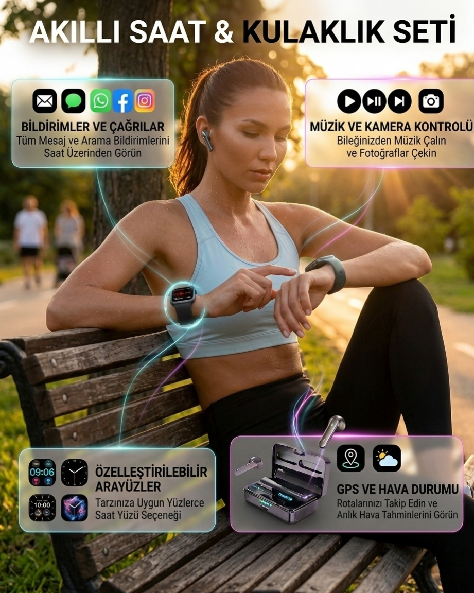 Bluetooth Kulaklıklı Akıllı Saat Seti Yüksek Ses Kalitesi ve 3D Ekran 1 Bluetooth Kulaklıklı Akıllı Saat Seti Yüksek Ses Kalitesi ve 3D Ekran