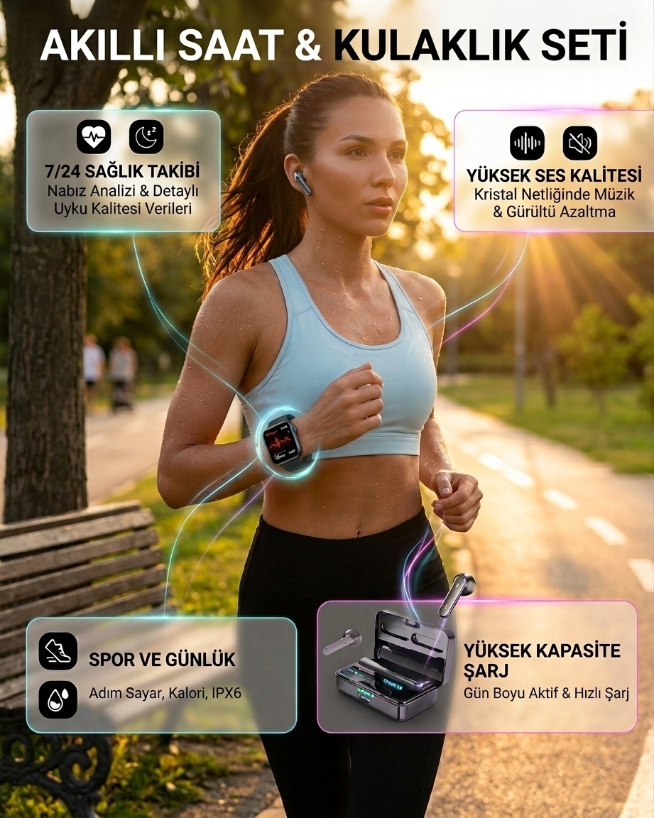 Bluetooth Kulaklıklı Akıllı Saat Seti Yüksek Ses Kalitesi ve 3D Ekran 2 Bluetooth Kulaklıklı Akıllı Saat Seti Yüksek Ses Kalitesi ve 3D Ekran - Görsel 2