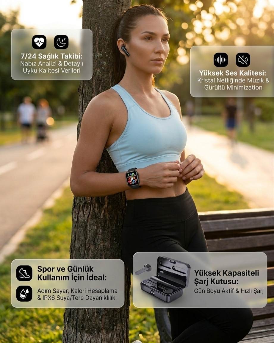 Bluetooth Kulaklıklı Akıllı Saat Seti Yüksek Ses Kalitesi ve 3D Ekran 3 Bluetooth Kulaklıklı Akıllı Saat Seti Yüksek Ses Kalitesi ve 3D Ekran - Görsel 3