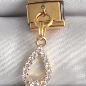 316L Çelik Gold Renk Sallantı Zirkon Taşlı Damla Model Nomination Charm 5886