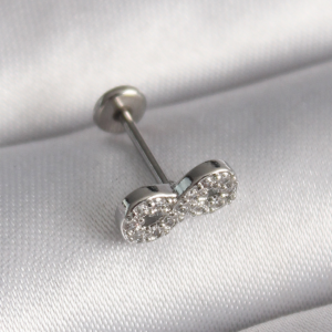 316L Çelik Gümüş Renk Zirkon Taşlı Sonsuzluk Model Tragus Piercing 5886