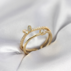 Gold Renk 2'li Zirkon Taşlı Kelebek Model Kadın Yüzük 5886