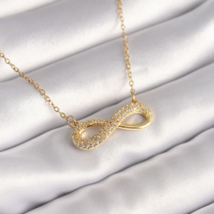316L Çelik Gold Renk Zincir Zirkon Taşlı Sonsuzluk Model Kadın Kolye 5886