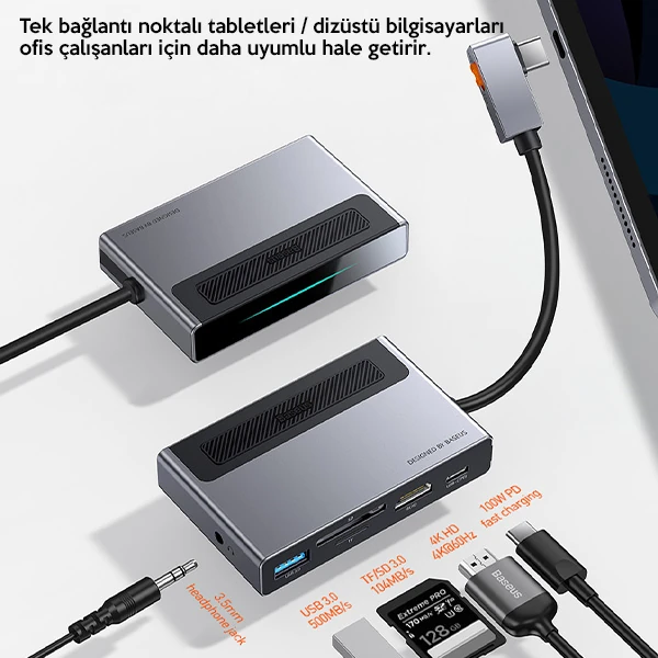 Baseus Magic Çok Fonksiyonlu Klipsli Type-C HUB 6in1 (USB3.0+SD+TF+HDMI+Type-C+3.5mm) Adaptör Çoklay 4 Baseus Magic Çok Fonksiyonlu Klipsli Type-C HUB 6in1 (USB3.0+SD+TF+HDMI+Type-C+3.5mm) Adaptör Çoklay - Görsel 4