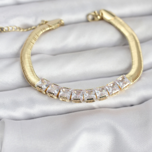 Haydiburaya 106 316L Çelik Gold Renk Kare Zirkon Taşlı Yılan Zincirli Kadın Bileklik 5886