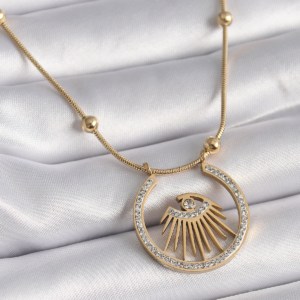 Haydiburaya 103 316L Çelik Gold Renk Zirkon Taşlı Göz Model Kadın Kolye 5886
