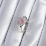 Pirinç Gümüş Renk Pembe Zirkon Taşlı Charm Model Kadın Yüzük 5886