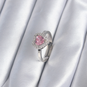 Haydiburaya 104 Pirinç Gümüş Renk Pembe Zirkon Taşlı Charm Model Kadın Yüzük 5886