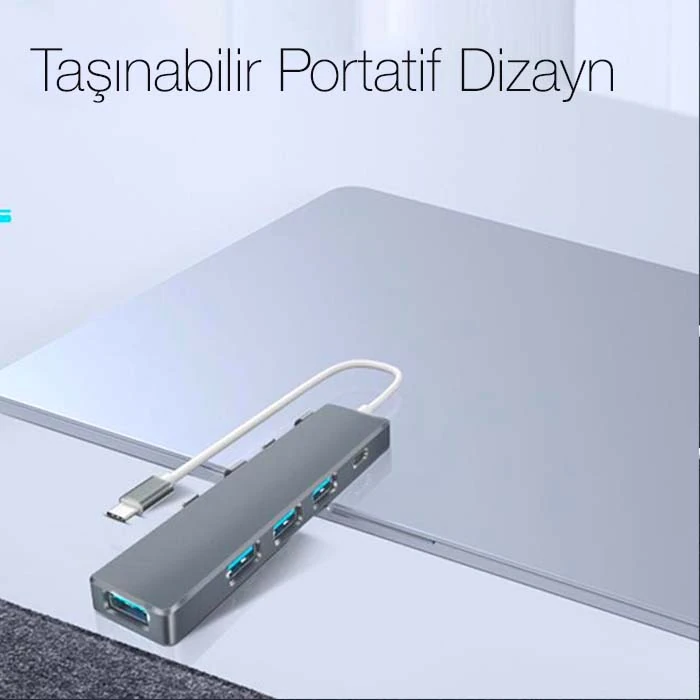 ALLY ADS-301C 5 in 1 Type C Dönüştürücü 4 Usb Portlu Adaptör Hub Çoklayıcı-(5775) 2 ALLY ADS-301C 5 in 1 Type C Dönüştürücü 4 Usb Portlu Adaptör Hub Çoklayıcı-(5775) - Görsel 2