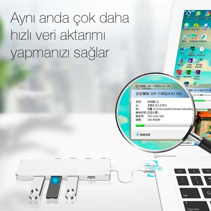 ALLY ADS-301C 5 in 1 Type C Dönüştürücü 4 Usb Portlu Adaptör Hub Çoklayıcı-(5775) 3 ALLY ADS-301C 5 in 1 Type C Dönüştürücü 4 Usb Portlu Adaptör Hub Çoklayıcı-(5775) - Görsel 3