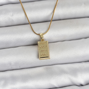 316L Çelik Zincir Gold Renk Külçe Altın Model Kadın Kolye 5886