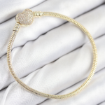 Pirinç Charm Zirkon Taşlı Kalp Model Gold Renk Kadın Bileklik 5886