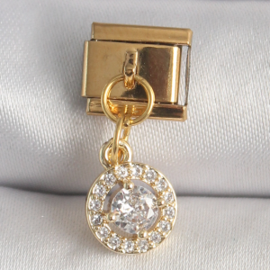 316L Çelik Gold Renk Sallantı Daire Zirkon Taşlı Nomination Charm 5886