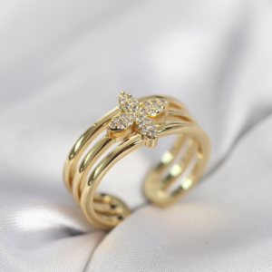 Gold Renk Zirkon Taşlı Yonca Model Kadın Yüzük 5886