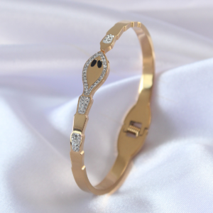 316L Çelik Gold Renk Yılan Model Zirkon Taş Detay Kadın Kelepçe 5886