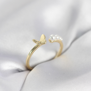 İncili Kelebek Model Gold Renk Pirinç Kadın Yüzük 5886