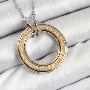 316L Çelik Zirkon Taşlı Dönen Daire Model Gold Ve Gümüş Renk Kadın Kolye 5886
