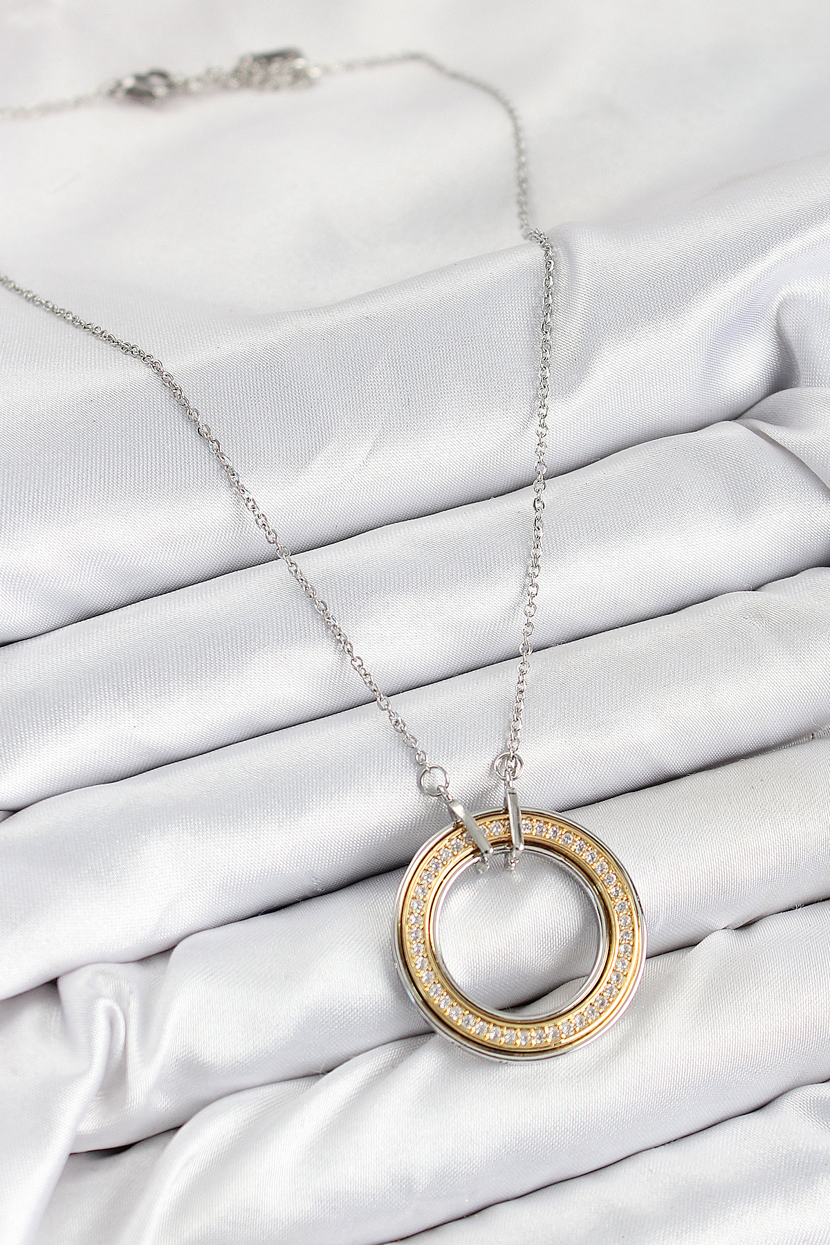 316L Çelik Zirkon Taşlı Dönen Daire Model Gold Ve Gümüş Renk Kadın Kolye 5886 2 316L Çelik Zirkon Taşlı Dönen Daire Model Gold Ve Gümüş Renk Kadın Kolye 5886 - Görsel 2