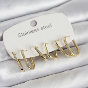 316L Çelik Gold Renk 6'lı Set Geometrik Model Kadın Küpe 5886