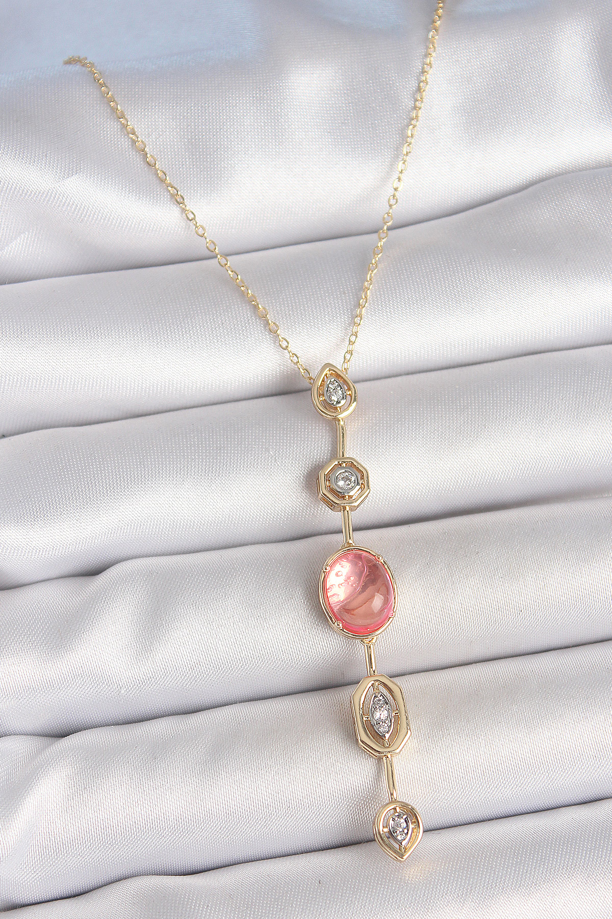 Pirinç Zincir Pembe Gold Renk Zirkon Taşlı Y Kolye 5886 1 Pirinç Zincir Pembe Gold Renk Zirkon Taşlı Y Kolye 5886