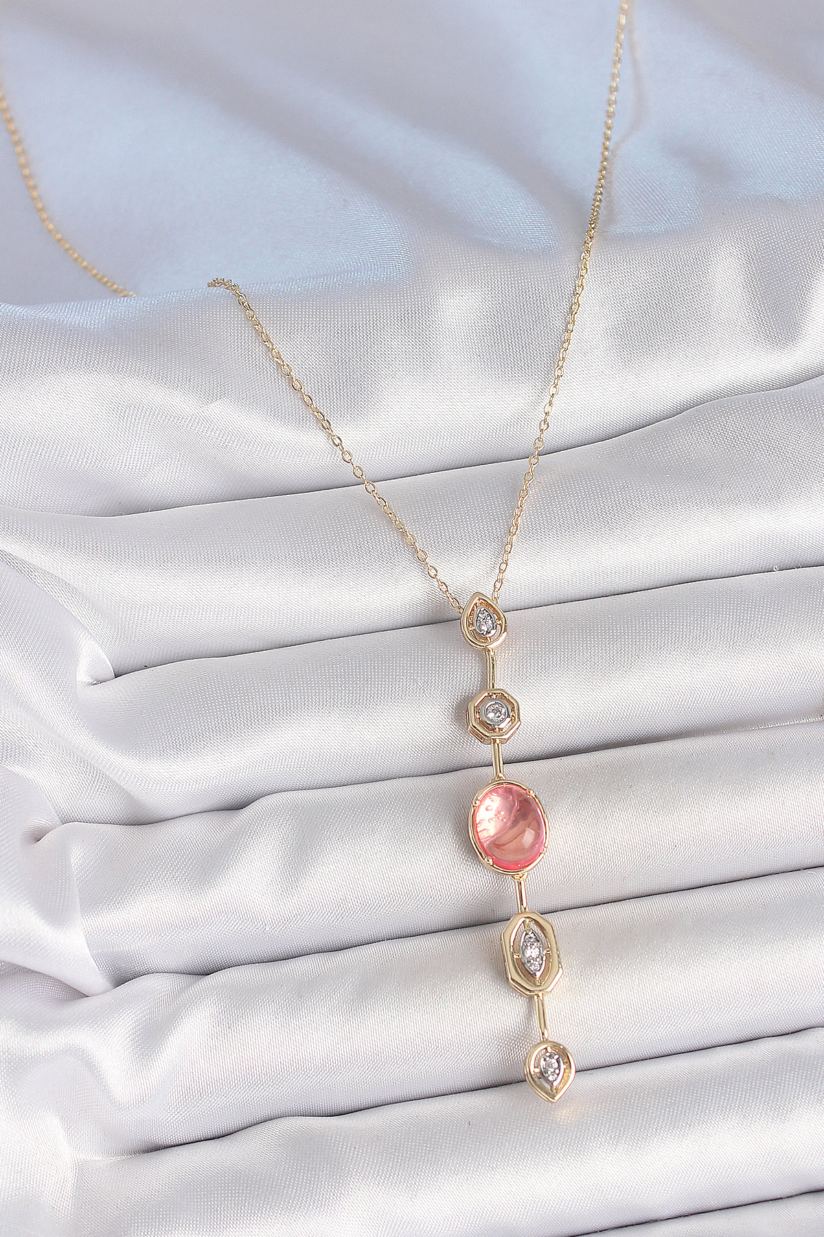 Pirinç Zincir Pembe Gold Renk Zirkon Taşlı Y Kolye 5886 2 Pirinç Zincir Pembe Gold Renk Zirkon Taşlı Y Kolye 5886 - Görsel 2